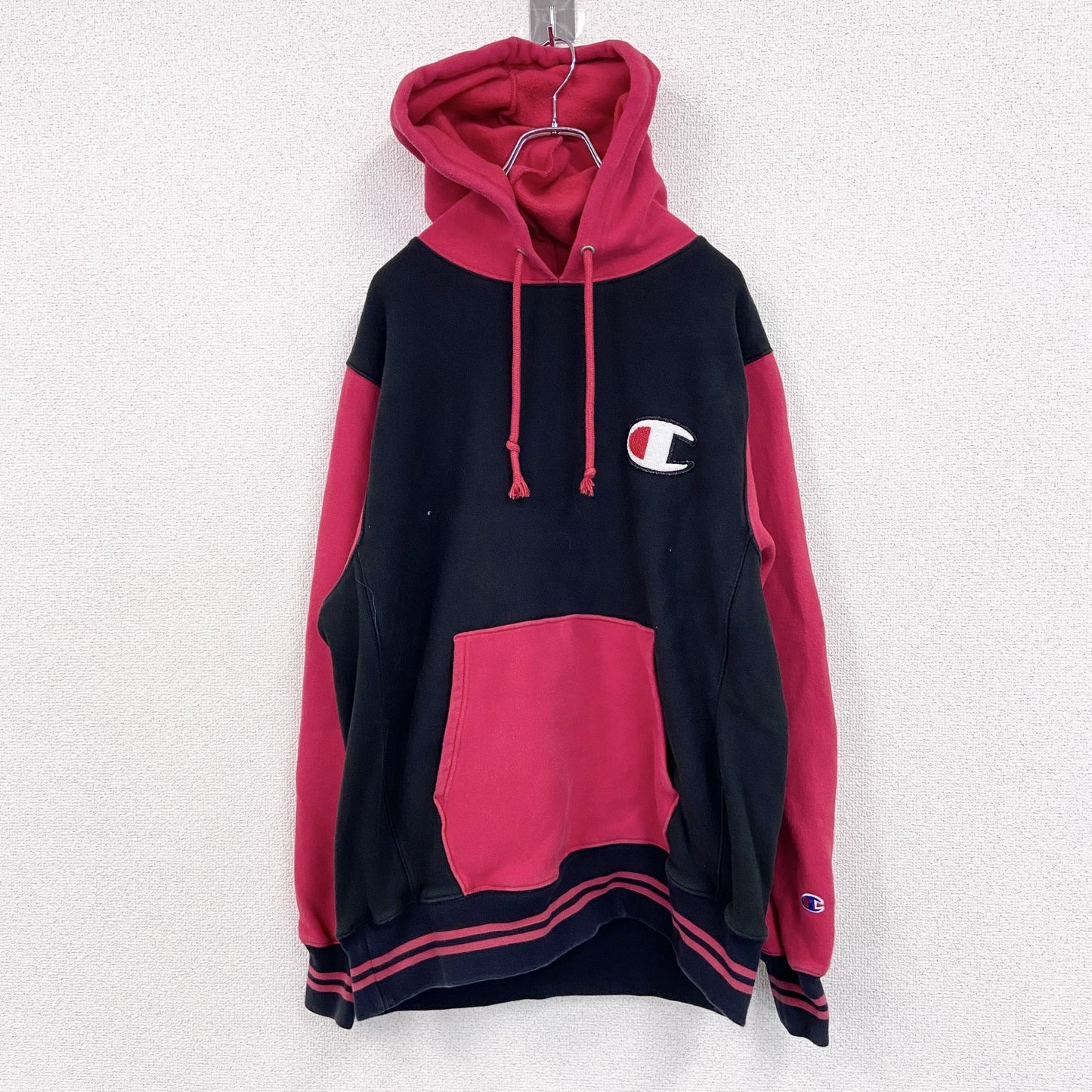 Champion　チャンピオン　スウェットパーカー/フーディー　バイカラー　黒　ブラック　赤　レッド　Lサイズ