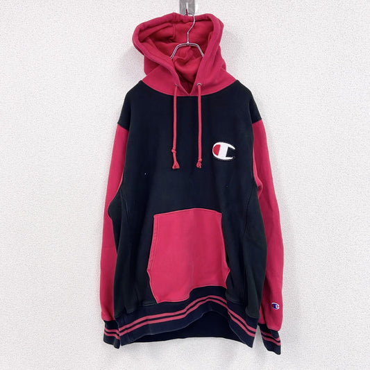 Champion　チャンピオン　スウェットパーカー/フーディー　バイカラー　黒　ブラック　赤　レッド　Lサイズ