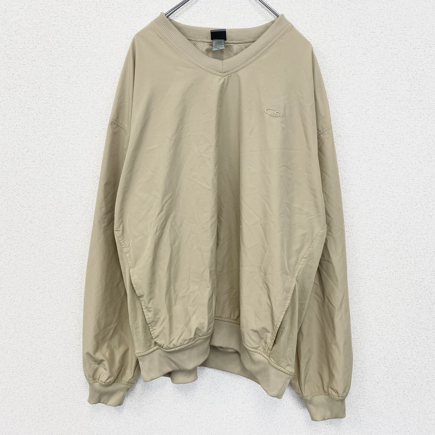 古着 used　C9 by Champion 　長袖ナイロンプルオーバー　ワンポイント刺　ノームコア　ベージュ　XXLサイズ