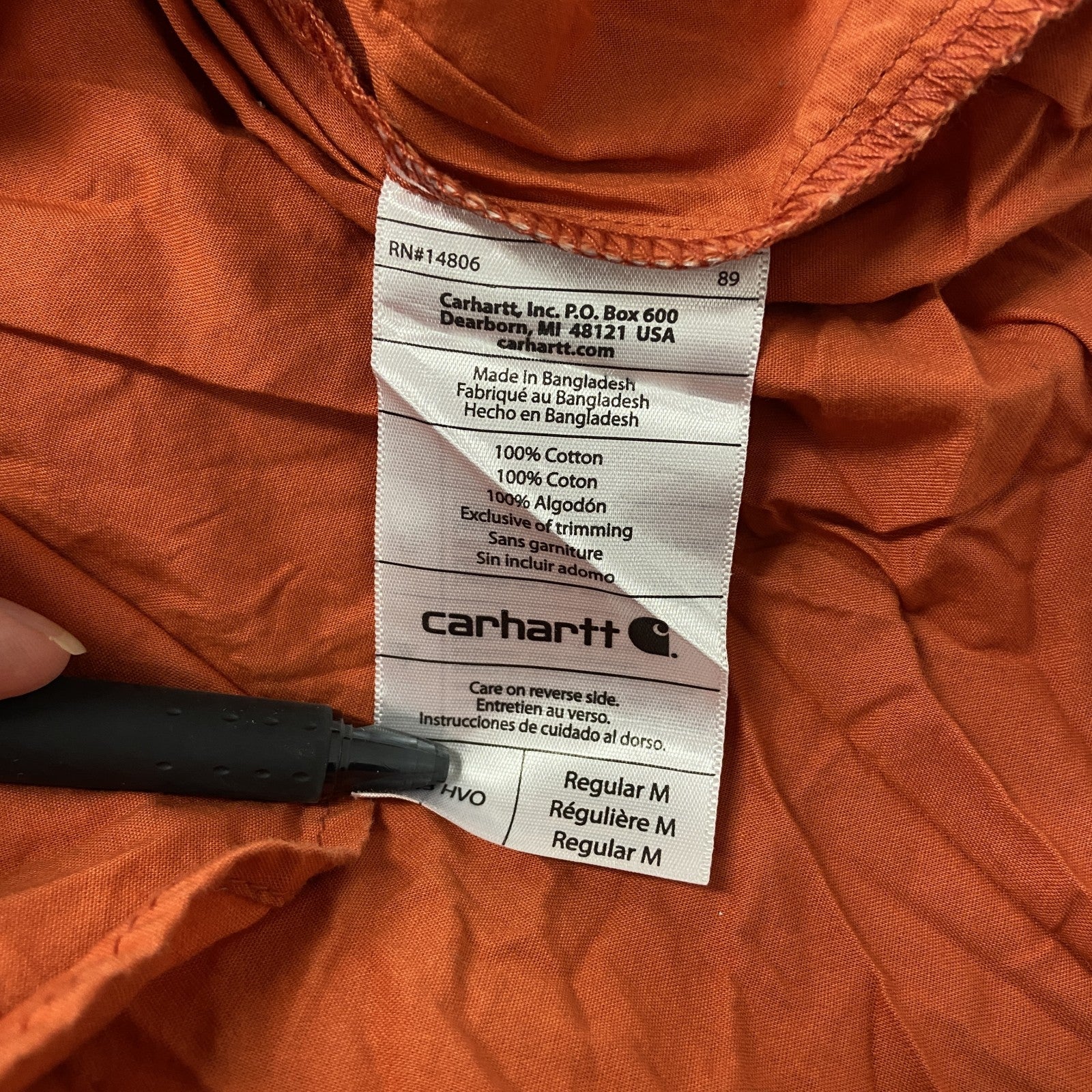 Carhartt　カーハート　半袖ボタンダウンシャツ　ダブルポケット　オレンジ　Mサイズ