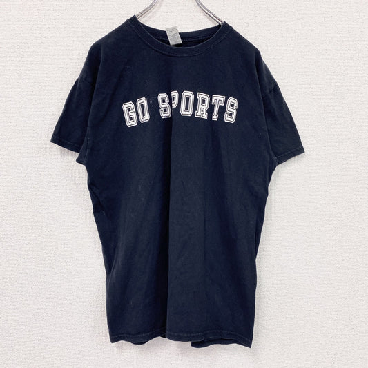 GILDAN　ギルダン　半袖プリントTシャツ　両面プリント　英字プリント　クルーネック　黒　ブラック　Lサイズ