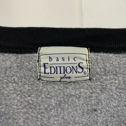 古着 used　basic EDITIONS　長袖立体プリントスウェット　クルーネックトレーナー　森林　黒　ブラック　秋冬服