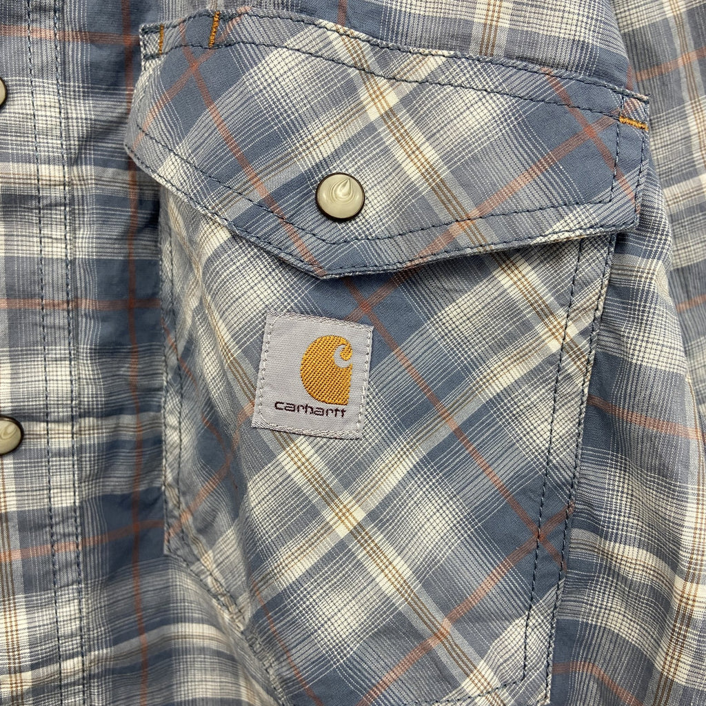 Carhartt　カーハート　半袖ボタンダウンシャツ　ダブルポケット　オンブレチェック　ブルー　青　Sサイズ
