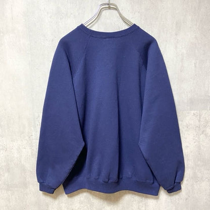古着 used　90s 90年代　長袖プリントスウェット　トレーナー　ラグラン　ヴィンテージ　ネイビー　レトロデザイン　Lサイズ