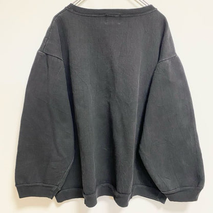 古着 used　basic EDITIONS　長袖立体プリントスウェット　クルーネックトレーナー　森林　黒　ブラック　秋冬服