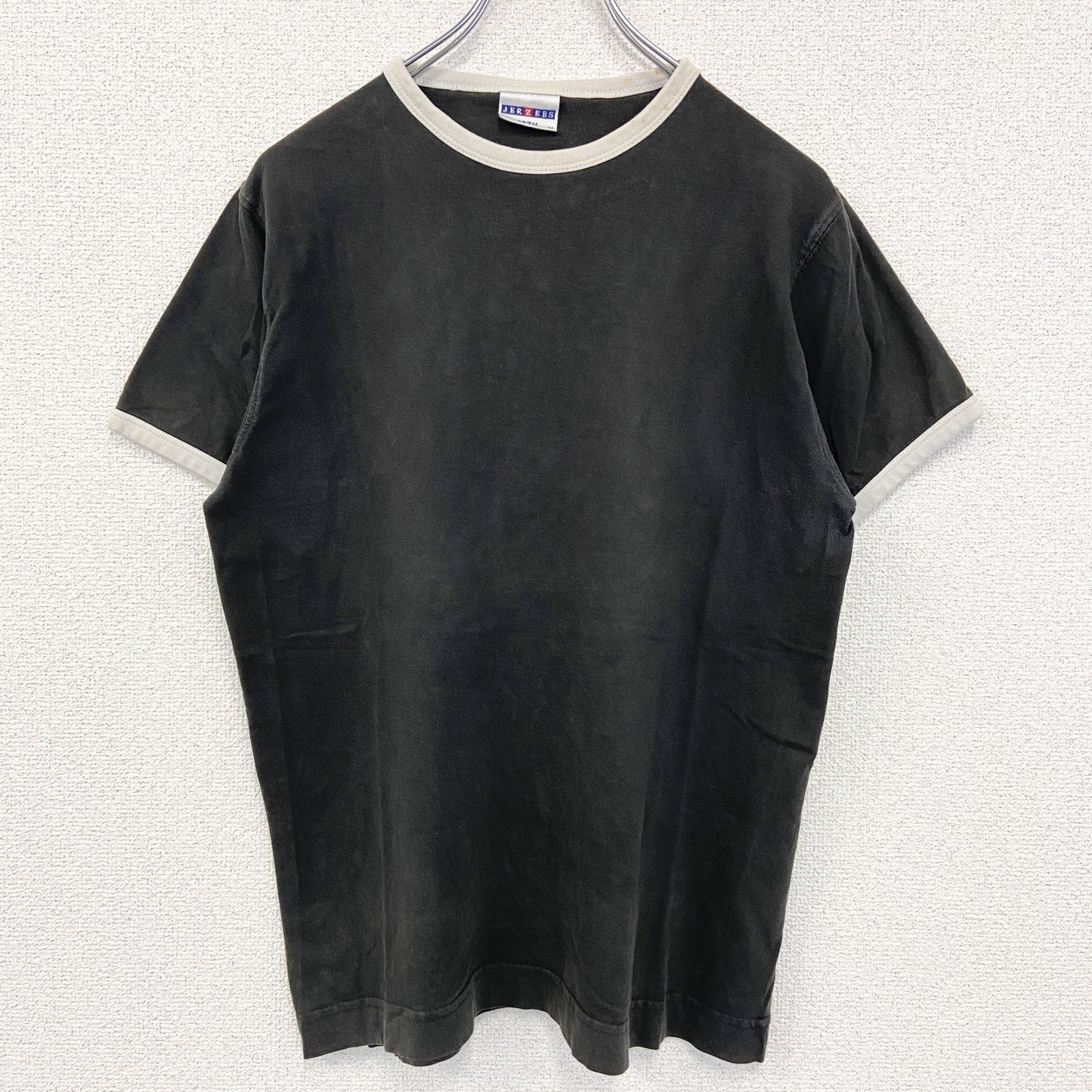 古着 used　JERZEES ジャージーズ　半袖リンガーTシャツ　バックプリント　バイク　黒　ブラック　Mサイズ