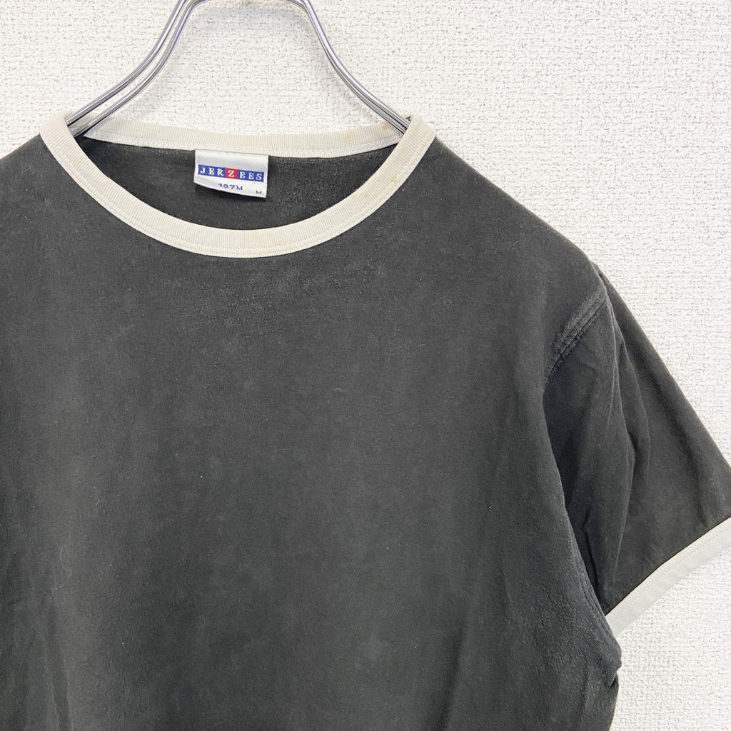古着 used　JERZEES ジャージーズ　半袖リンガーTシャツ　バックプリント　バイク　黒　ブラック　Mサイズ