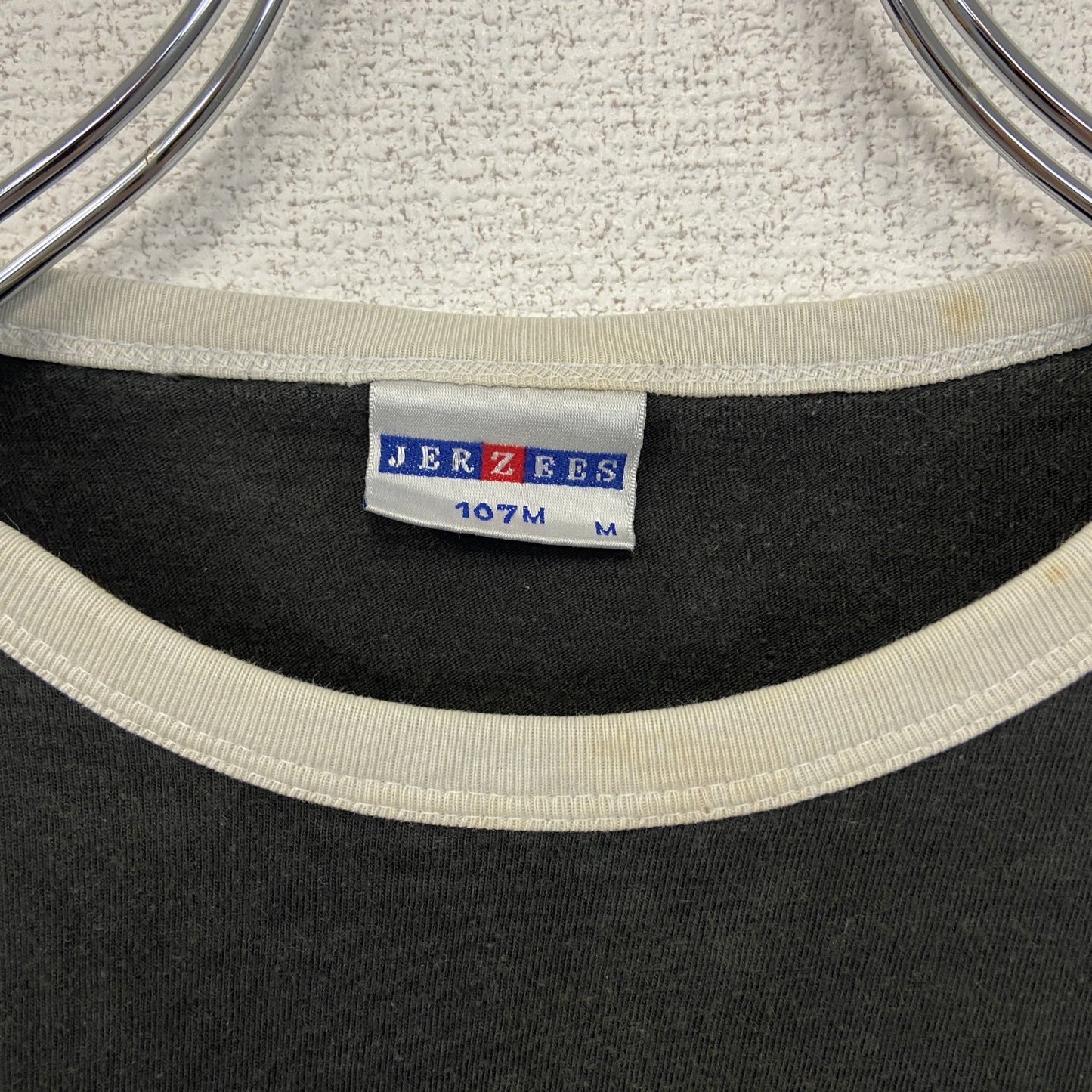 古着 used　JERZEES ジャージーズ　半袖リンガーTシャツ　バックプリント　バイク　黒　ブラック　Mサイズ