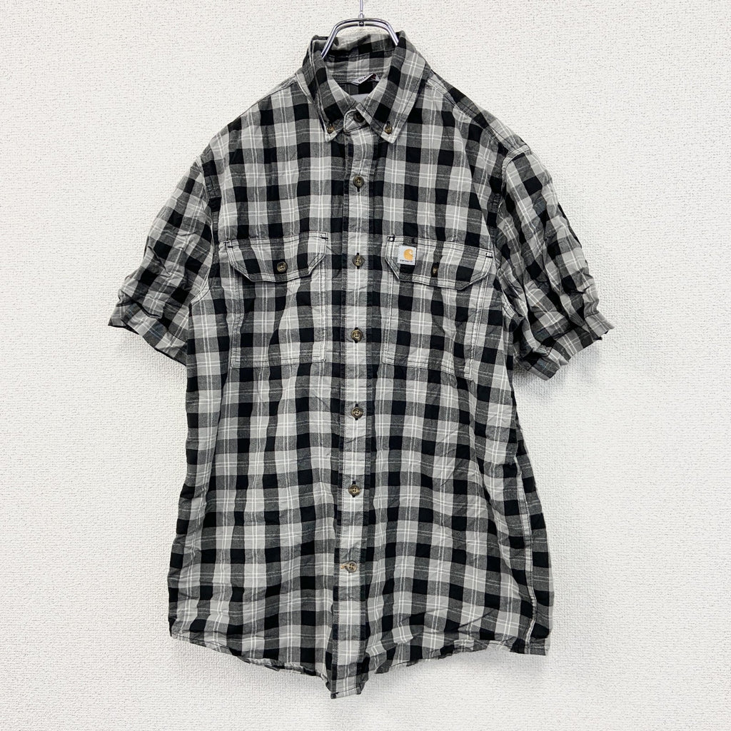Carhartt　カーハート　半袖ボタンダウンシャツ　ダブルポケット　チェック柄　黒　ブラック　Sサイズ