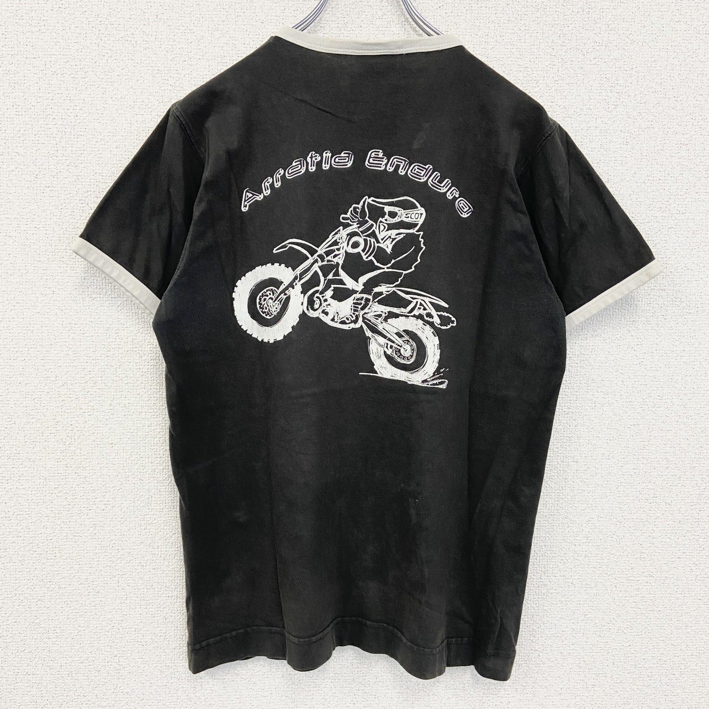 古着 used　JERZEES ジャージーズ　半袖リンガーTシャツ　バックプリント　バイク　黒　ブラック　Mサイズ