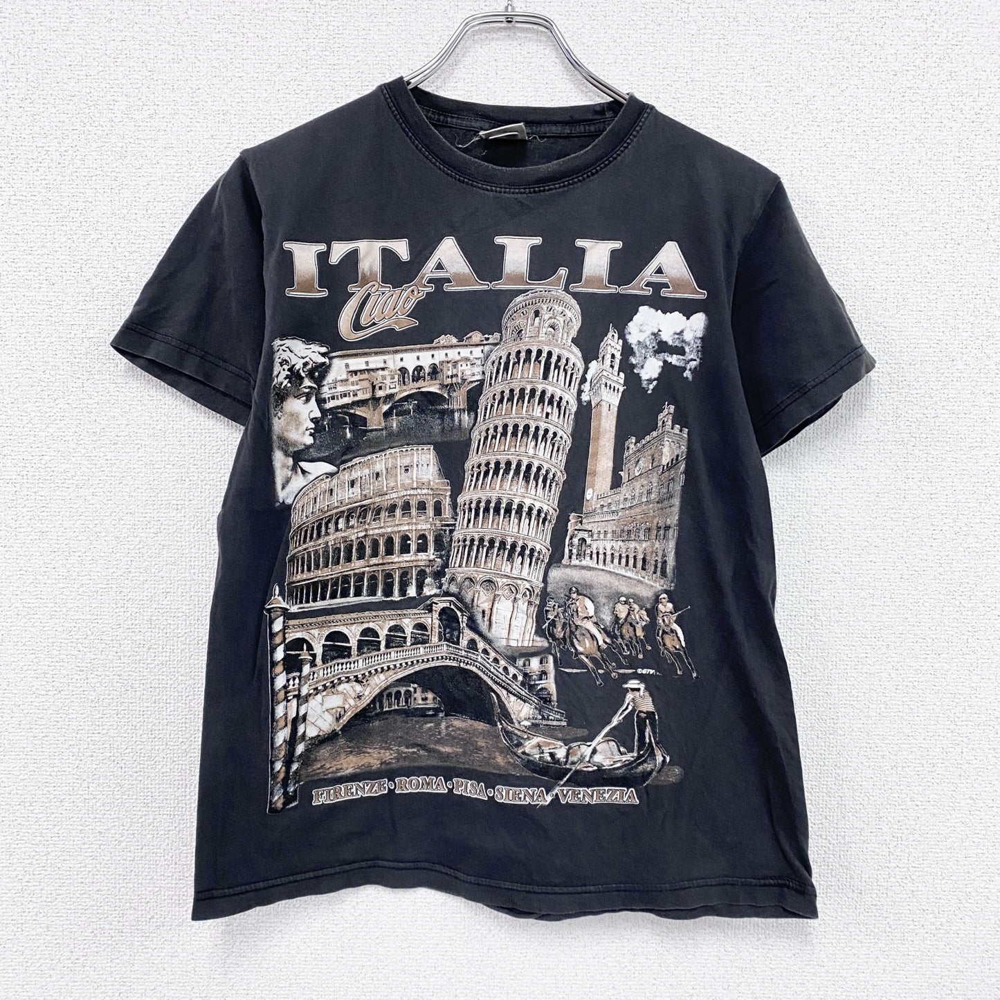 KOKSE　半袖プリントTシャツ　イタリア　ユーロ　アートプリント　ビックロゴ　ダークグレー　Mサイズ