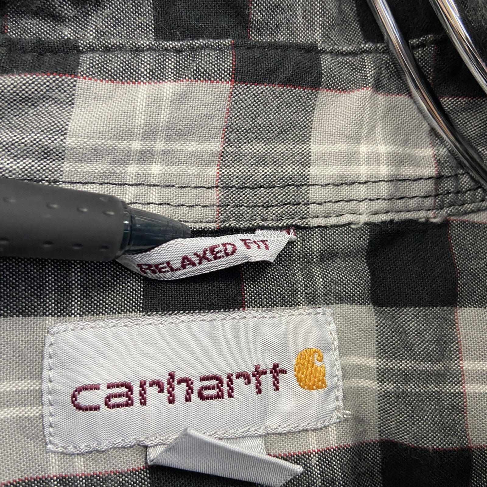 Carhartt　カーハート　半袖ボタンダウンシャツ　ダブルポケット　チェック柄　黒　ブラック　Sサイズ