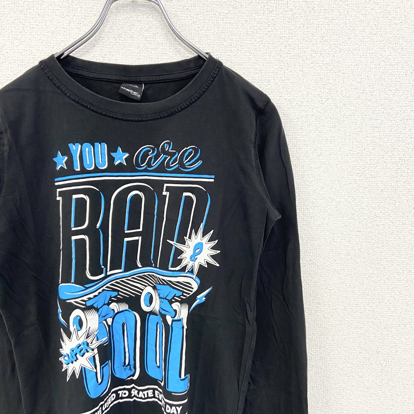 古着 used　chapter young　長袖プリントロングスリーブTシャツ　SKATE スケートボード　黒　ブラック