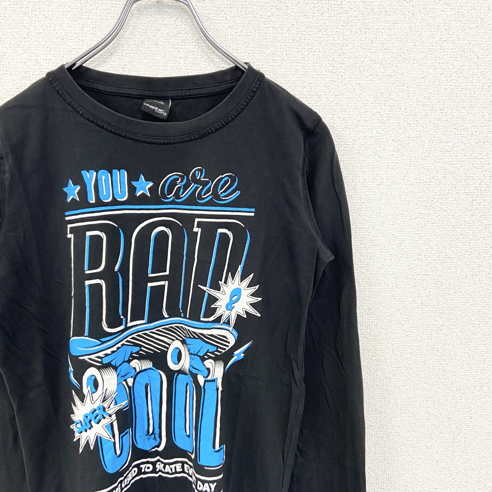 古着 used　chapter young　長袖プリントロングスリーブTシャツ　SKATE スケートボード　黒　ブラック