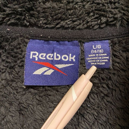 古着 used　Reebok　リーボック　長袖ハイネックフリースジャケット　ボアアウター　ワッペン刺繍　黒　ブラック　Lサイズ