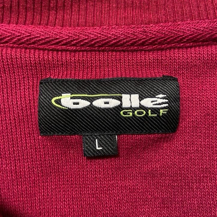 古着 used　bollegolf　長袖Vネックスウェット　トレーナー　ノームコア　ワンポイントロゴ刺　ワインレッド　Lサイズ