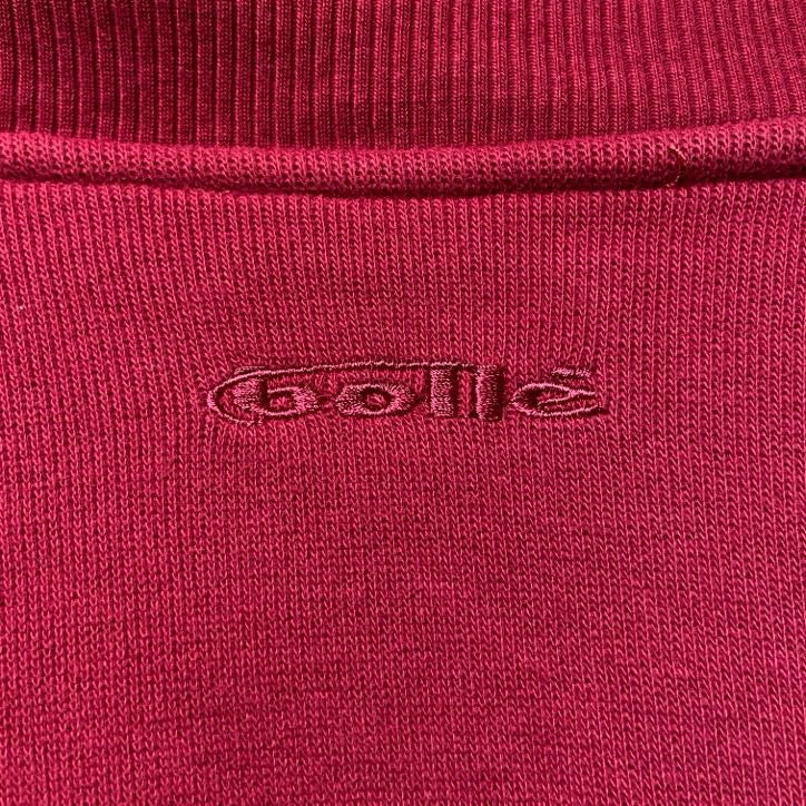 古着 used　bollegolf　長袖Vネックスウェット　トレーナー　ノームコア　ワンポイントロゴ刺　ワインレッド　Lサイズ