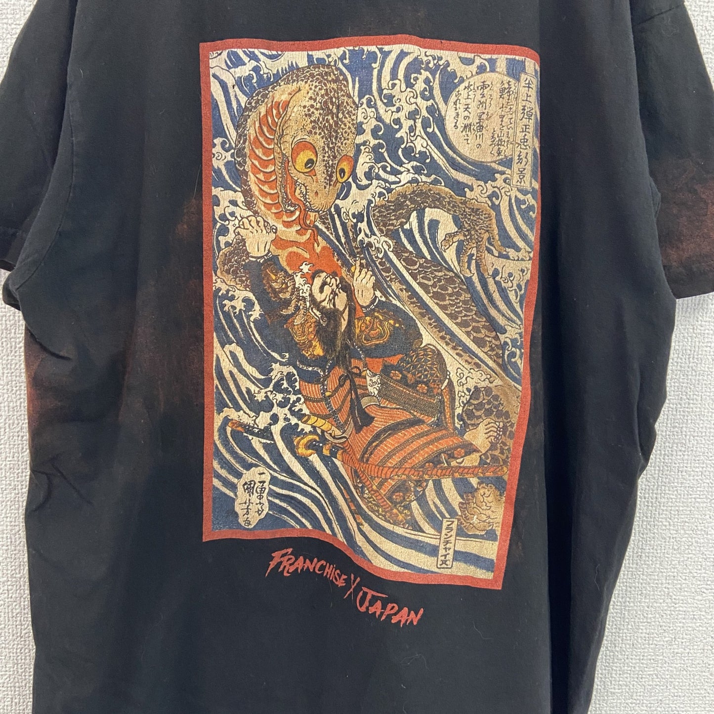 Franchise　半袖プリントTシャツ　浮世絵　和柄　黒　ブラック　XLサイズ