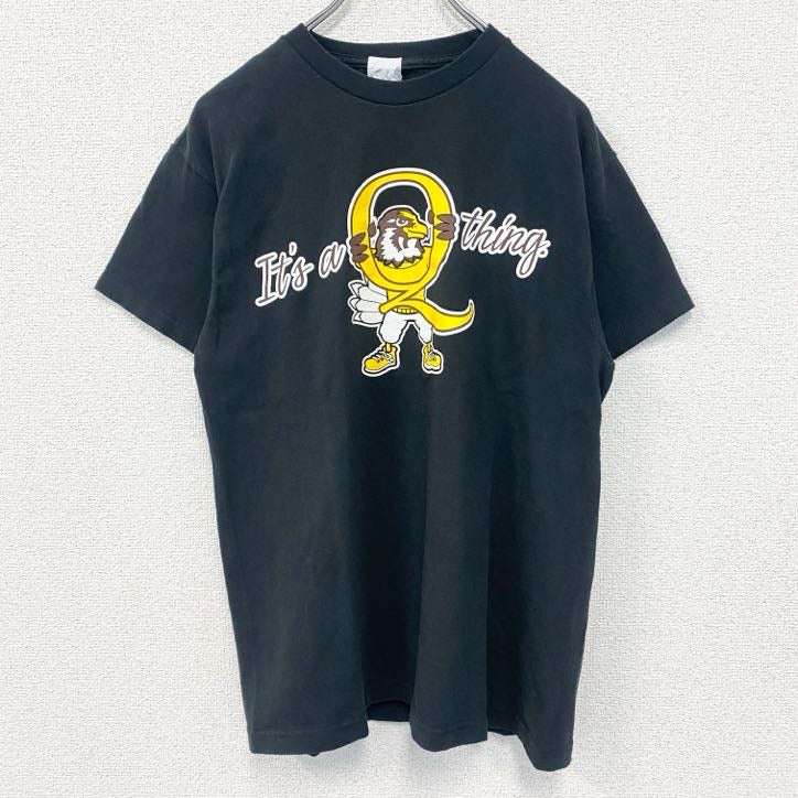 古着 used　00s　PRO WEIGHT　半袖カレッジプリントTシャツ　クインクシー大学　クルーネック　Y2K　黒　Mサイズ
