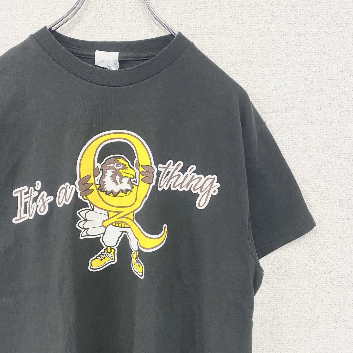 古着 used　00s　PRO WEIGHT　半袖カレッジプリントTシャツ　クインクシー大学　クルーネック　Y2K　黒　Mサイズ