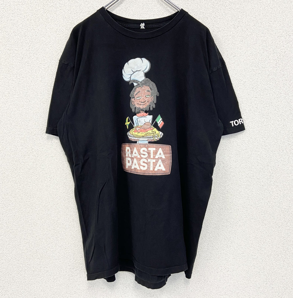 古着 used　ALSTYLE　半袖デザインプリントTシャツ　RASTA PASTA　クルーネック　黒　ブラック　XLサイズ