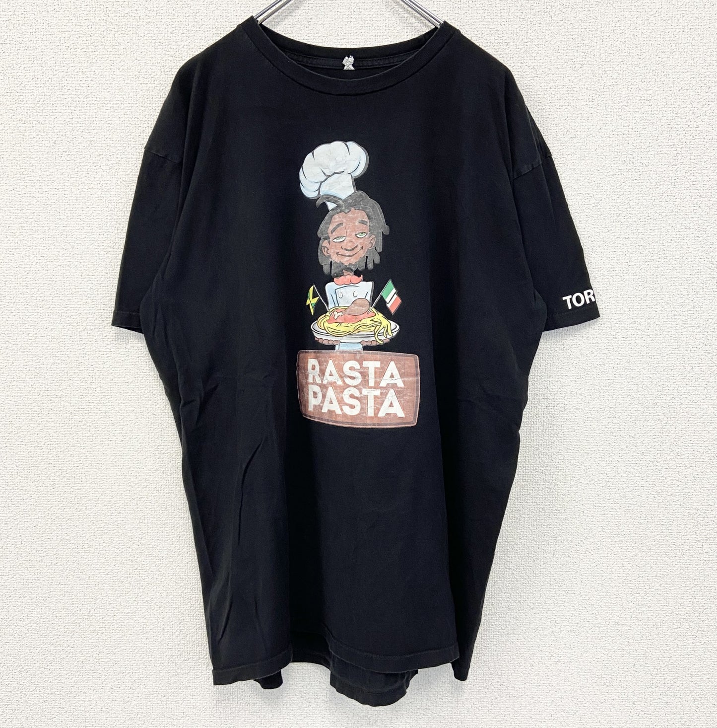 古着 used　ALSTYLE　半袖デザインプリントTシャツ　RASTA PASTA　クルーネック　黒　ブラック　XLサイズ
