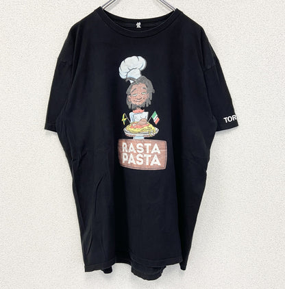 古着 used　ALSTYLE　半袖デザインプリントTシャツ　RASTA PASTA　クルーネック　黒　ブラック　XLサイズ