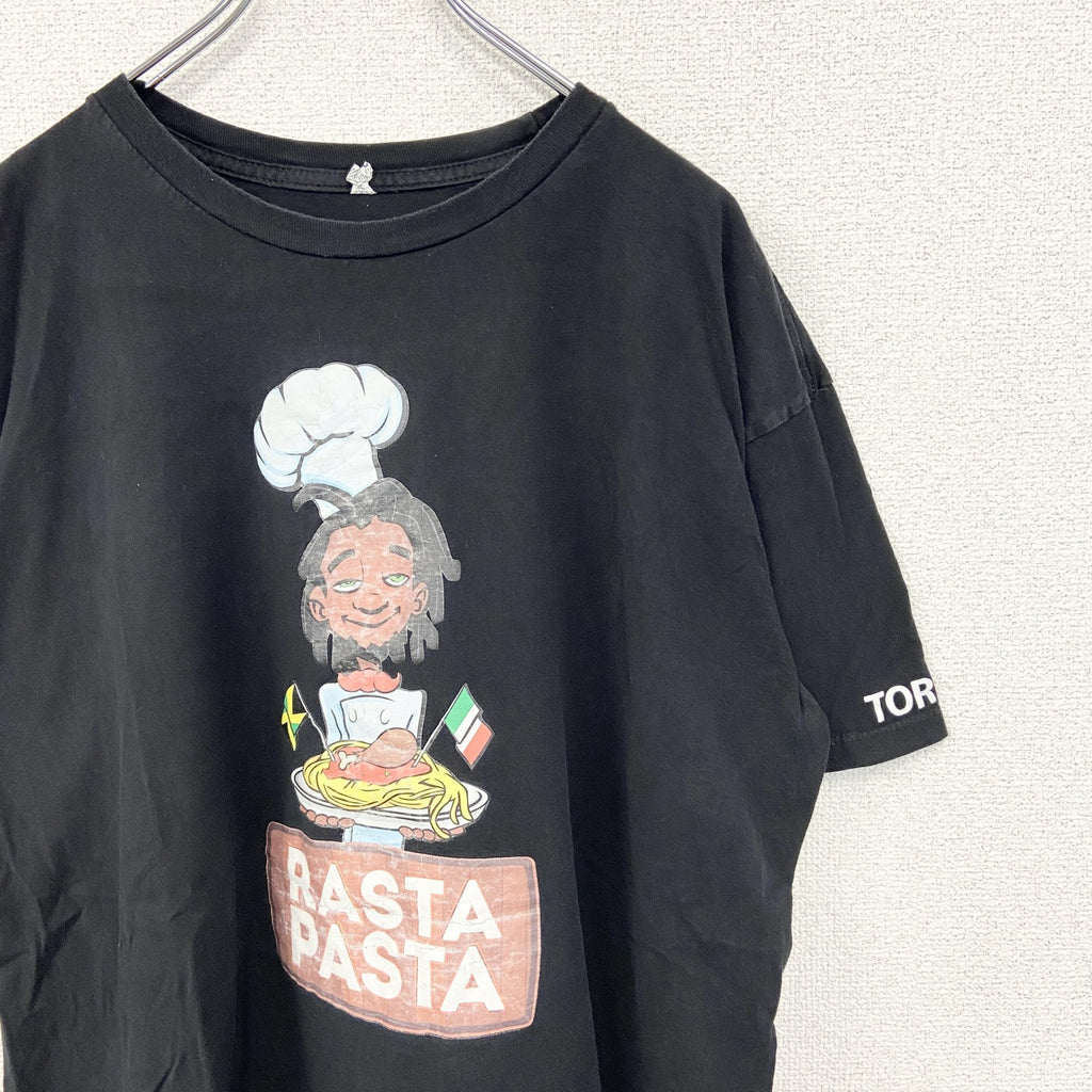 古着 used　ALSTYLE　半袖デザインプリントTシャツ　RASTA PASTA　クルーネック　黒　ブラック　XLサイズ