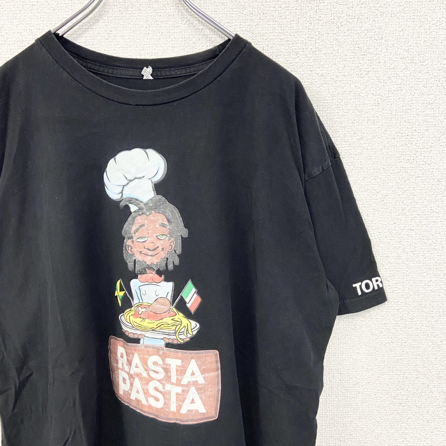古着 used　ALSTYLE　半袖デザインプリントTシャツ　RASTA PASTA　クルーネック　黒　ブラック　XLサイズ