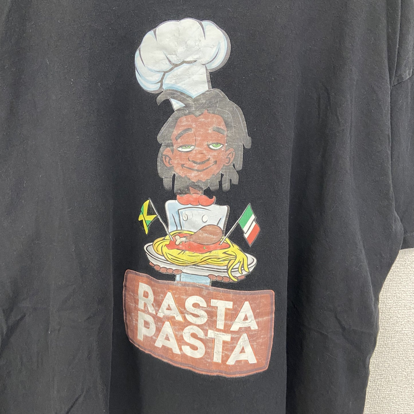古着 used　ALSTYLE　半袖デザインプリントTシャツ　RASTA PASTA　クルーネック　黒　ブラック　XLサイズ