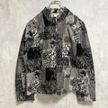 古着 used　dressbarn　ドレスバーン　長袖総柄フルジップブルゾン　ジャンパー　黒　ブラック　レトロデザイン