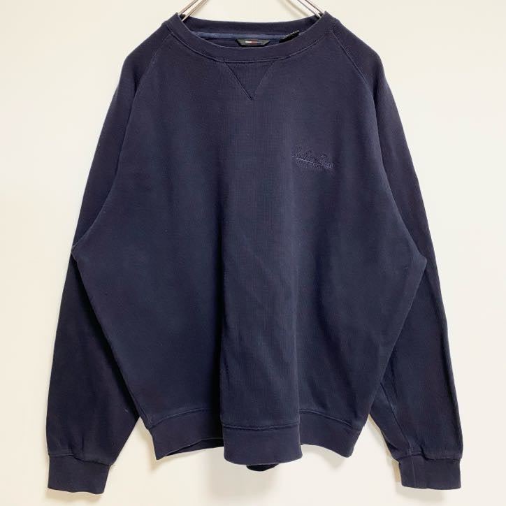 Heritage Cross　スウェット/トレーナー　フェード　前V　刺繍ロゴ　ラグランスリーブ　ワンポイント　紺　ネイビー　Lサイズ