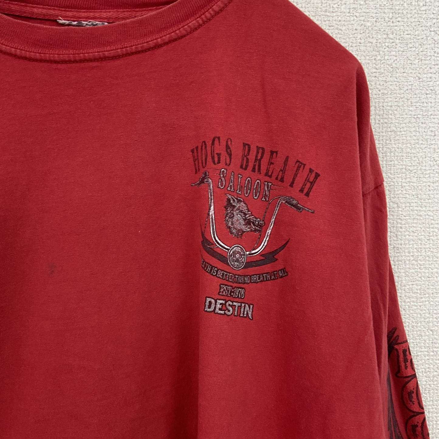 長袖Tシャツ/ロンT　HOGS BREATH　両面プリント　赤　レッド　