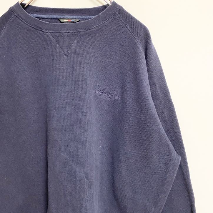 Heritage Cross　スウェット/トレーナー　フェード　前V　刺繍ロゴ　ラグランスリーブ　ワンポイント　紺　ネイビー　Lサイズ
