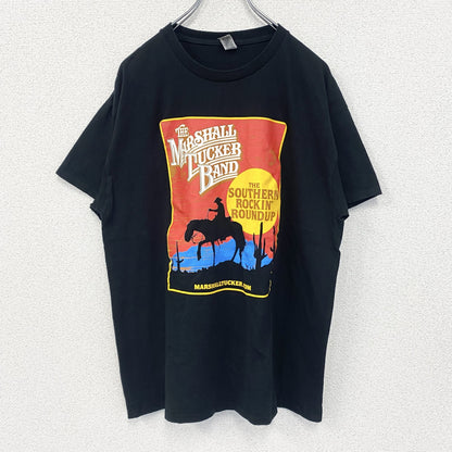 古着 used　GILDAN　半袖ロックバンドプリントTシャツ　マーシャルタッカーバンド　バンT　カウボーイ　黒　Lサイズ