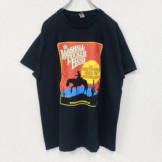 古着 used　GILDAN　半袖ロックバンドプリントTシャツ　マーシャルタッカーバンド　バンT　カウボーイ　黒　Lサイズ