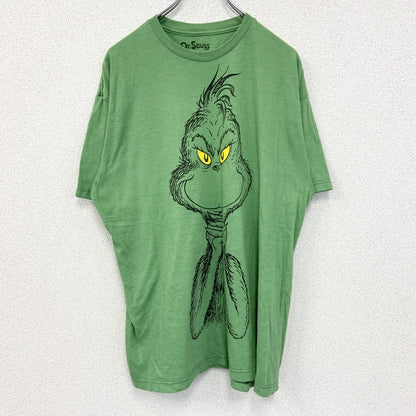 古着 used　Dr.Seuss　半袖アニメプリントTシャツ　グリンチ　クルーネック　黄緑　レトロデザイン　XLサイズ