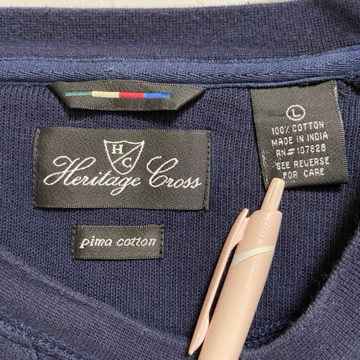 Heritage Cross　スウェット/トレーナー　フェード　前V　刺繍ロゴ　ラグランスリーブ　ワンポイント　紺　ネイビー　Lサイズ