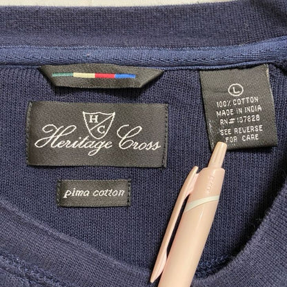 Heritage Cross　スウェット/トレーナー　フェード　前V　刺繍ロゴ　ラグランスリーブ　ワンポイント　紺　ネイビー　Lサイズ