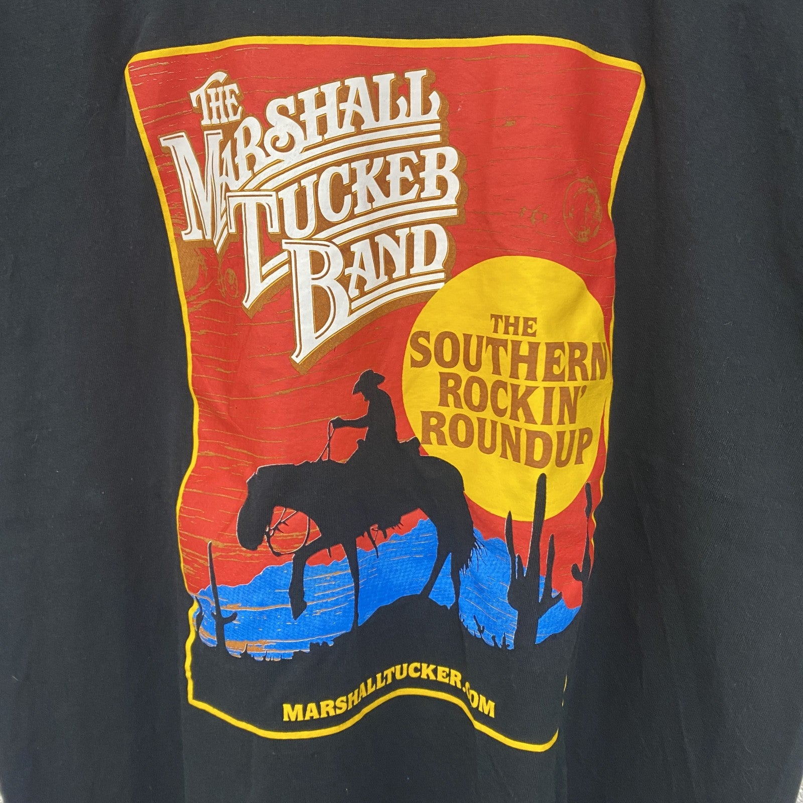 古着 used　GILDAN　半袖ロックバンドプリントTシャツ　マーシャルタッカーバンド　バンT　カウボーイ　黒　Lサイズ