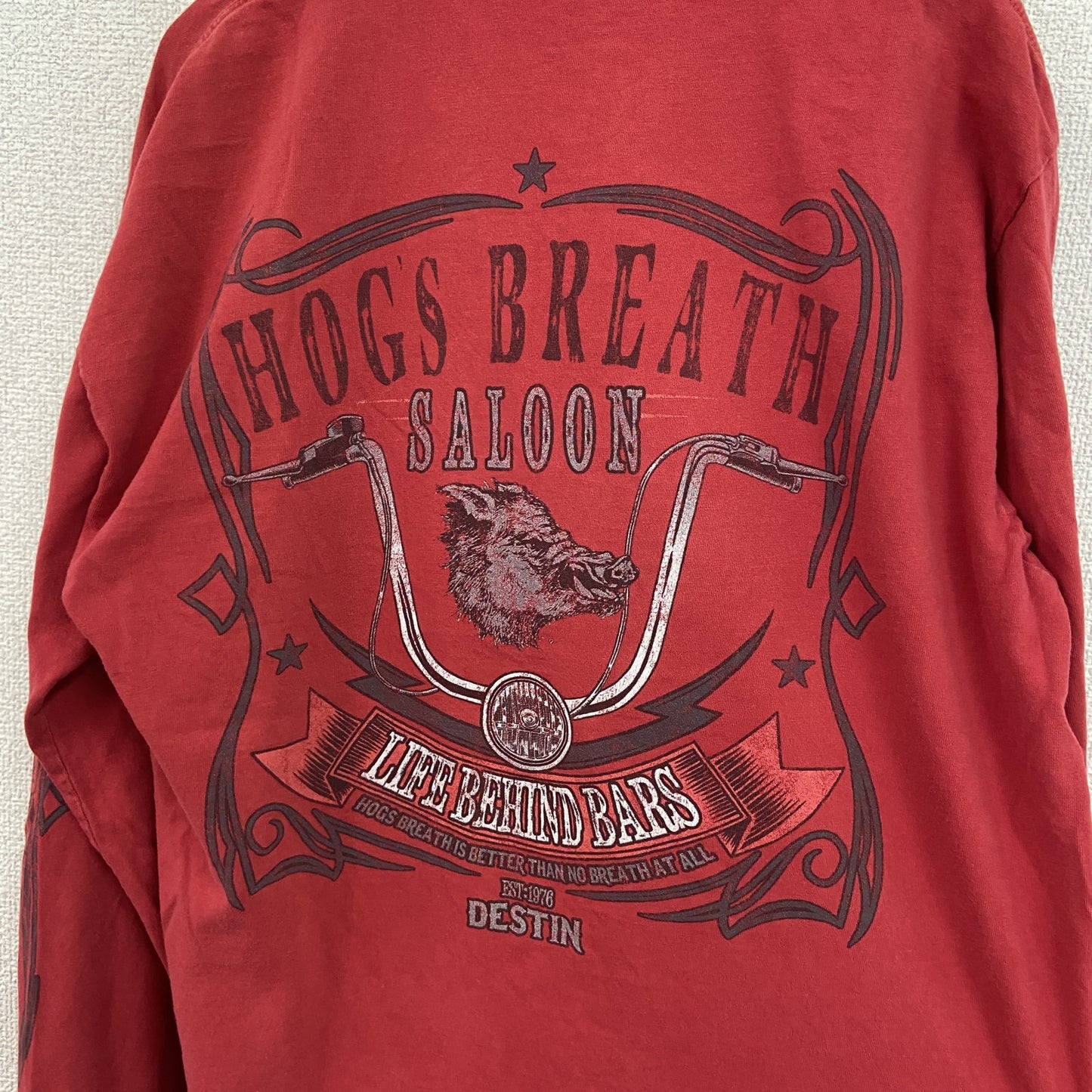 長袖Tシャツ/ロンT　HOGS BREATH　両面プリント　赤　レッド　