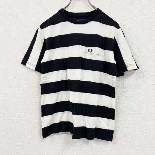 FRED PERRY　フレッドペリー　半袖Tシャツ　ポケット付き　ボーダー柄　刺繍ロゴ　バイカラー　黒　ブラック　白　ホワイト　10サイズ