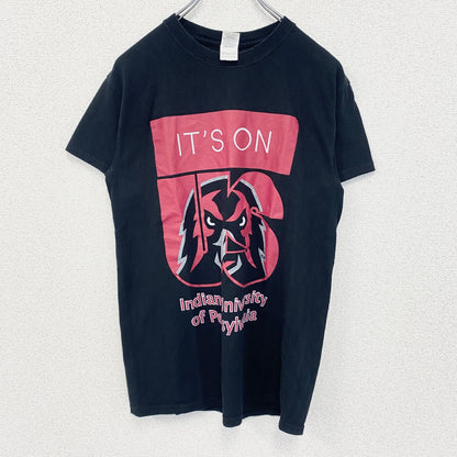 GILDAN　ギルダン　半袖ビッグプリントTシャツ　英字プリント　両面プリント　インディアン　黒　ブラック　Sサイズ
