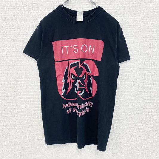 GILDAN　ギルダン　半袖ビッグプリントTシャツ　英字プリント　両面プリント　インディアン　黒　ブラック　Sサイズ