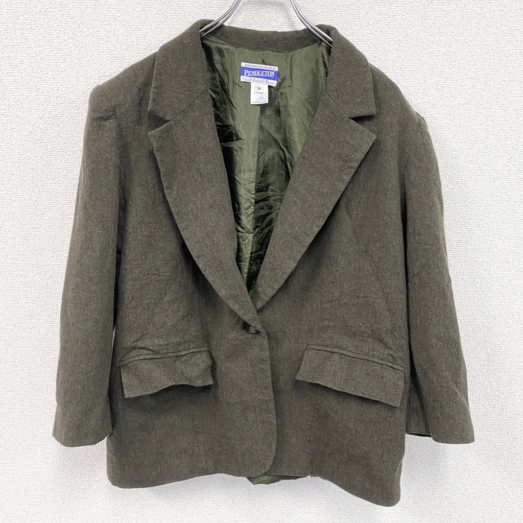 ～00s　PENDELTON　ペンドルトン　ウールテーラードジャケット　ブレザー　1B　深緑　ダークグリーン　14サイズ