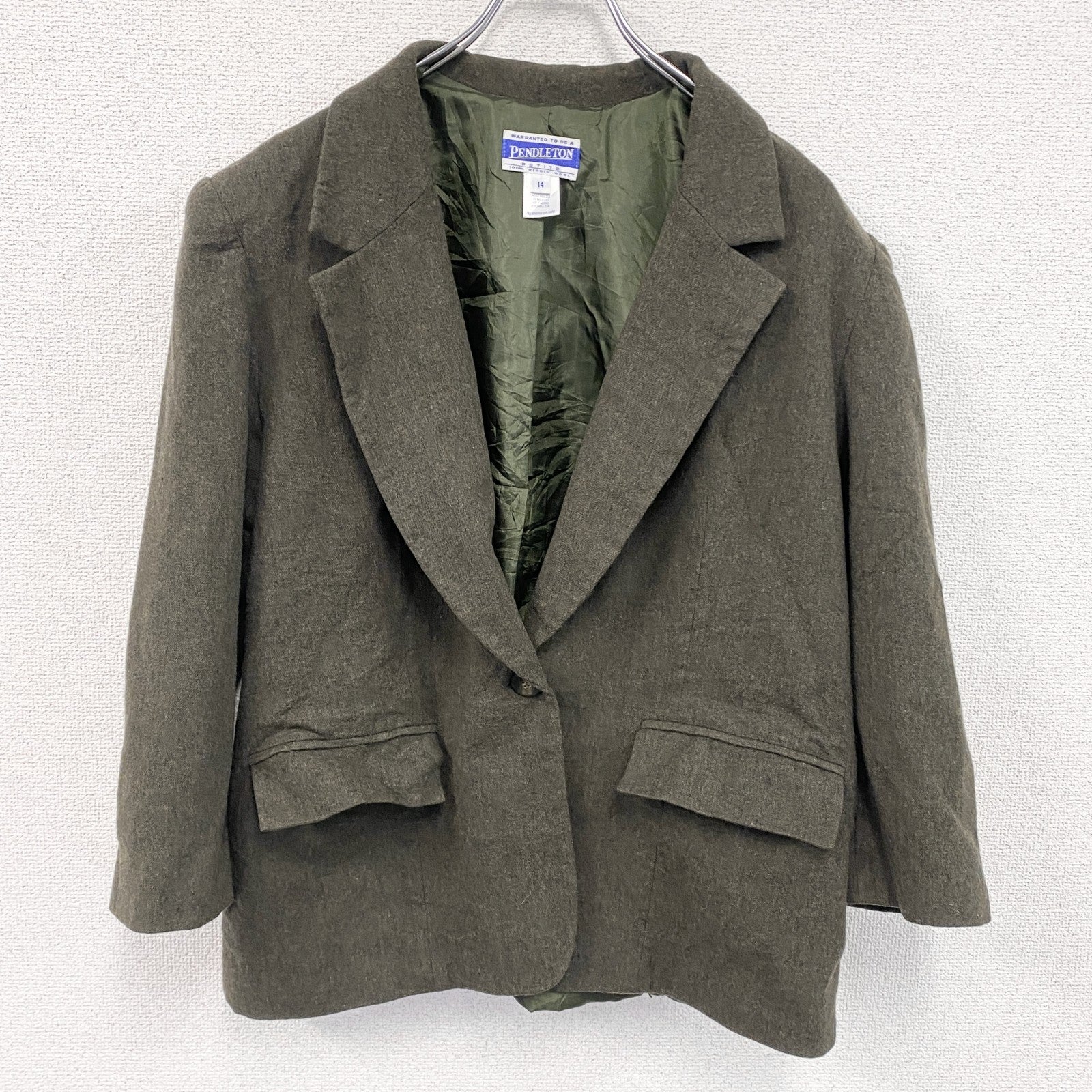 ～00s　PENDELTON　ペンドルトン　ウールテーラードジャケット　ブレザー　1B　深緑　ダークグリーン　14サイズ