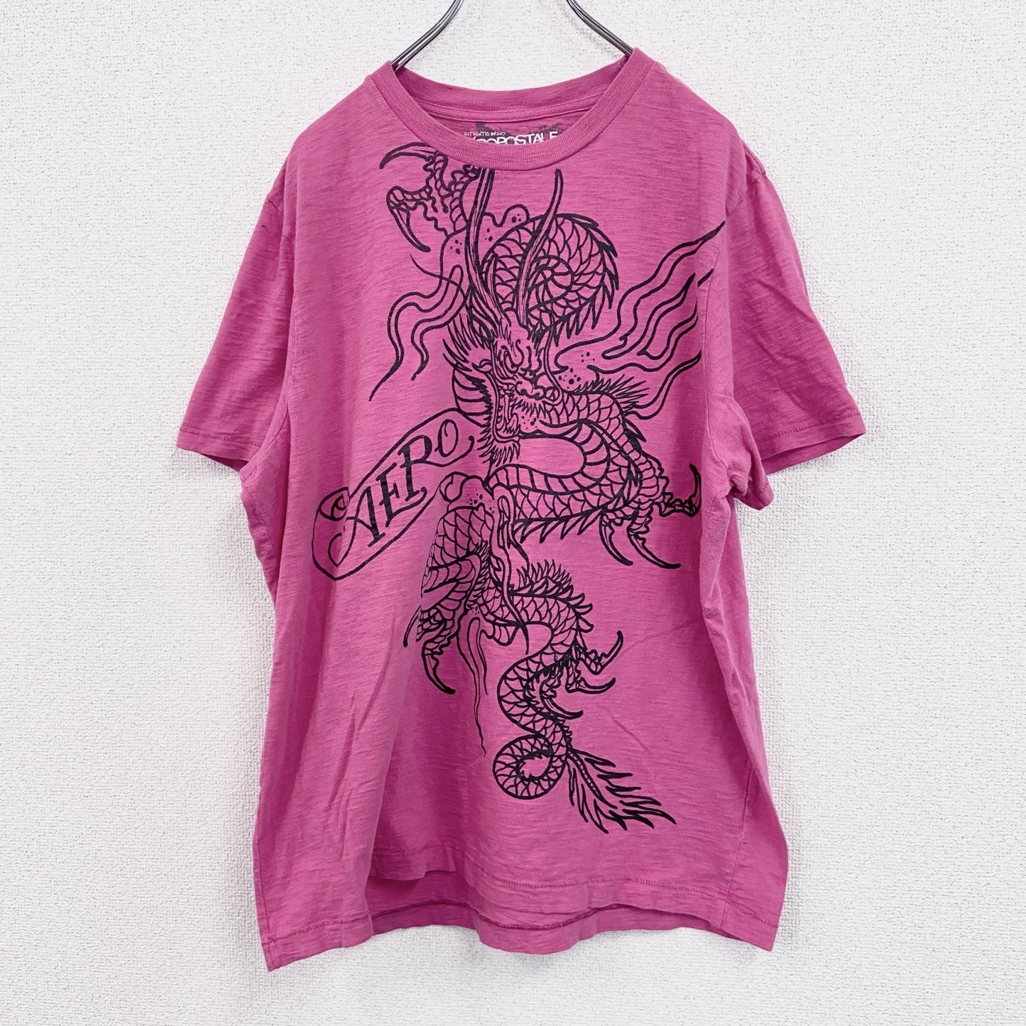 AEROPOSTALE　半袖プリントTシャツ　シングルステッチ　龍　ピンク　XLサイズ