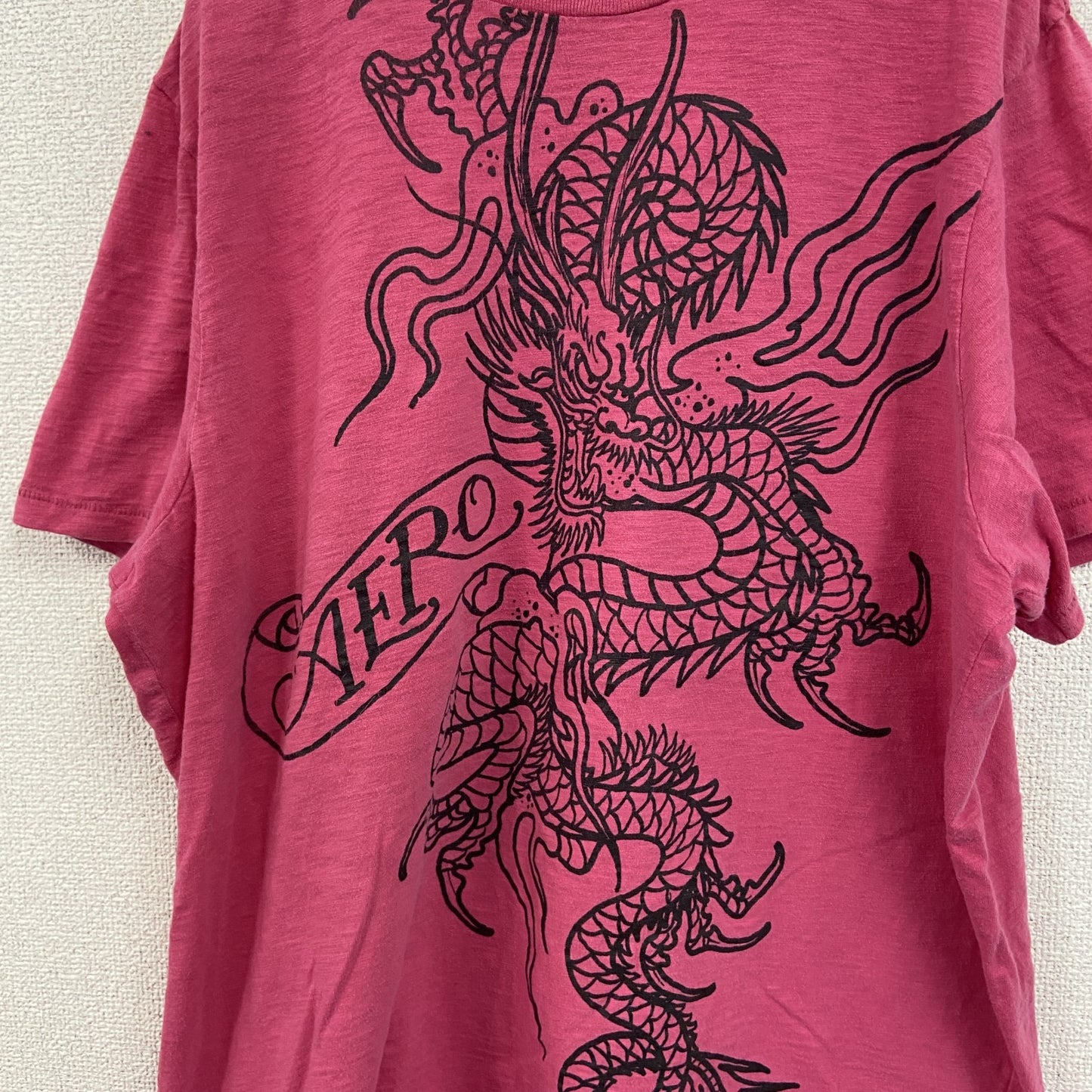 AEROPOSTALE　半袖プリントTシャツ　シングルステッチ　龍　ピンク　XLサイズ
