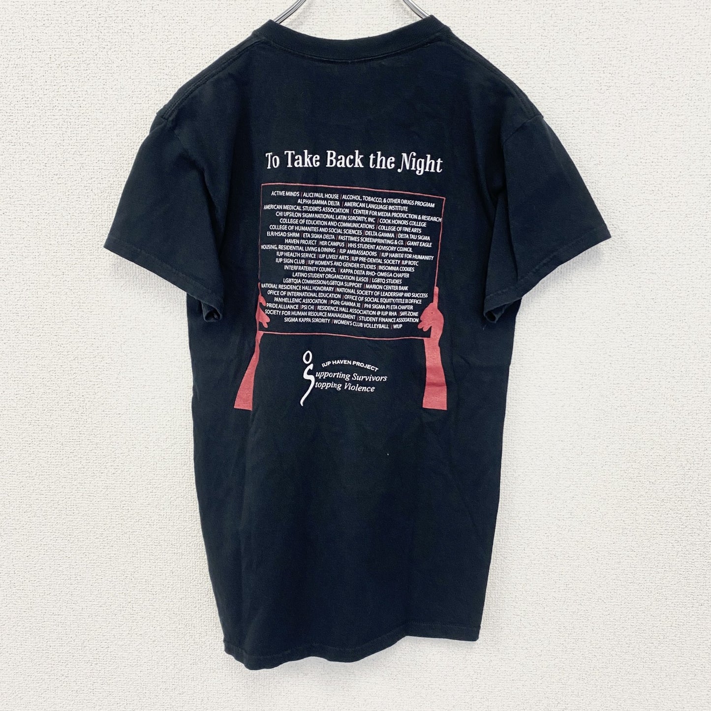 GILDAN　ギルダン　半袖ビッグプリントTシャツ　英字プリント　両面プリント　インディアン　黒　ブラック　Sサイズ