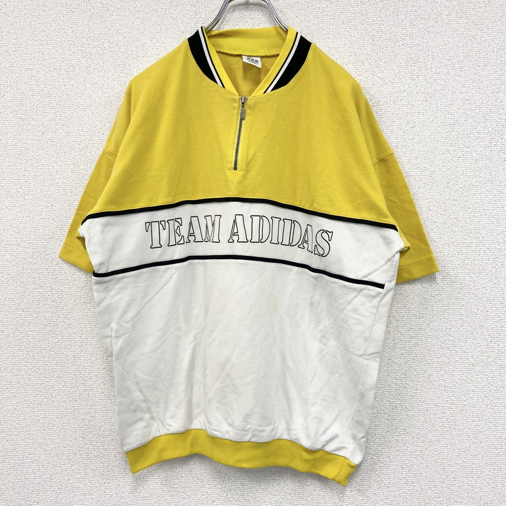～90s　adidas　アディダス　ハーフジップ半袖プルオーバー　黄色　イエロー　白　ホワイト　98-6